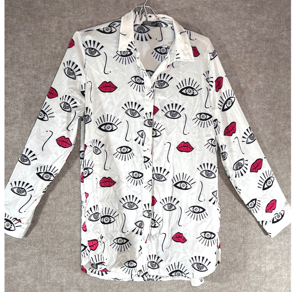 Lulumari Blouse Women L Eye Print Button Up Surrealist Artsy Novelty